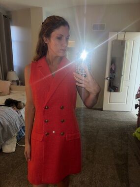 Jason Wu Sleeveless Double-Breasted Red Tweed Dress Size